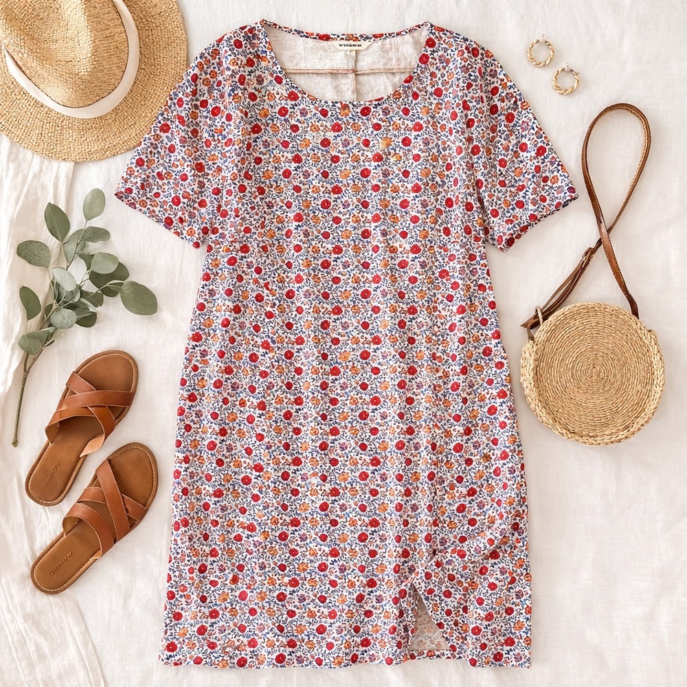 Boden Brunch Floral Dress Modest Cotton Retro Casual US 10 Tall